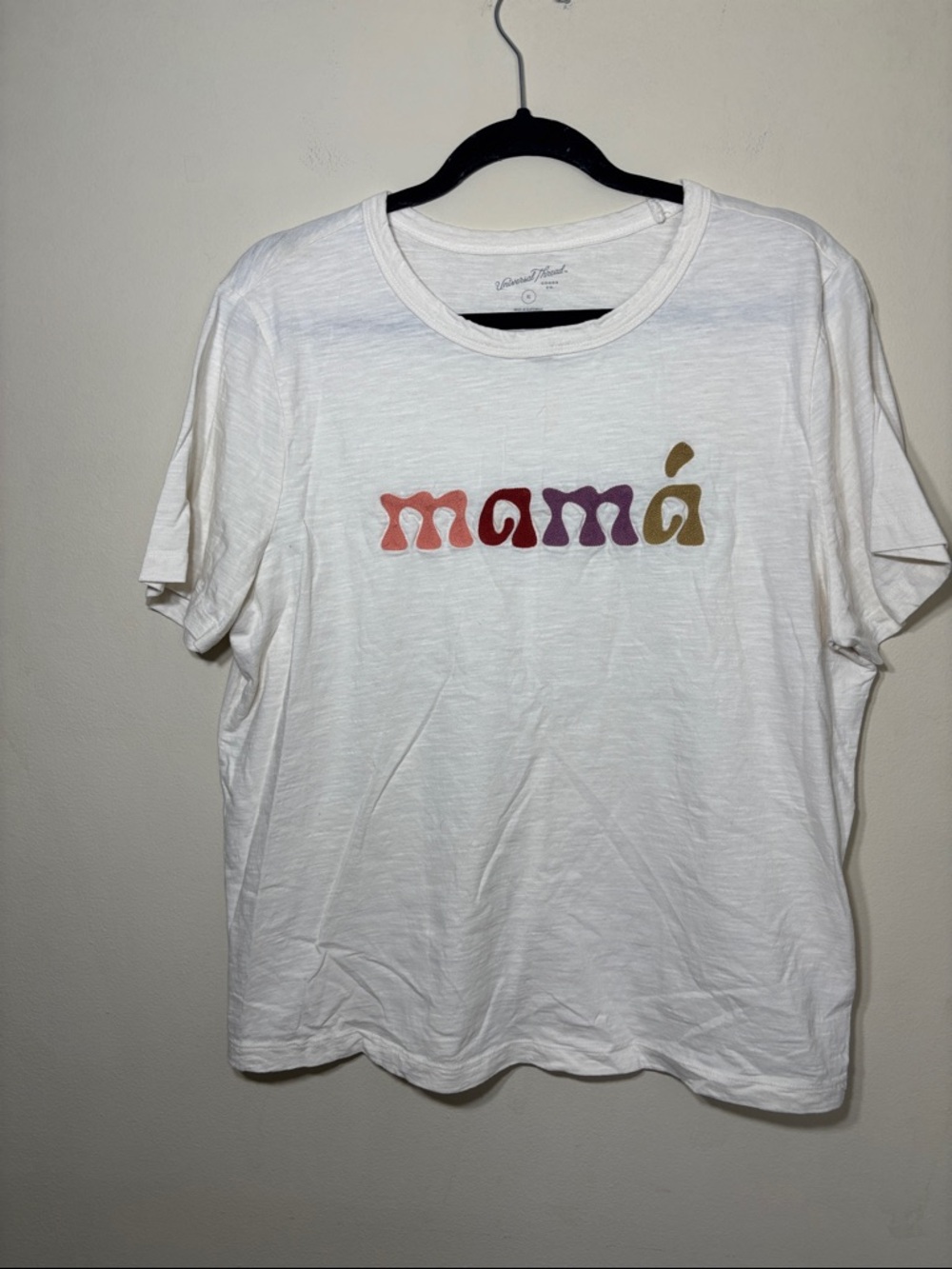 Universal Thread White Tee with Multicolor "mamá" Graphic
